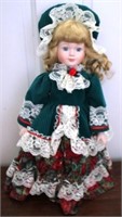 Porcelain Christmas Doll w/ Stand - 16" tall