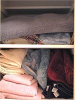 2 Shelves of Assorted Throw Rugs, Towels & More