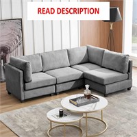 126' Grey Modular Sofa  Wood  Corduroy