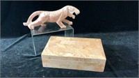 Fossilized Stone Box and Tiger Sculpture