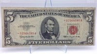 1963 Red Seal Star Note $5 Bill