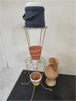 34" h VTG Metal Plant Stand, Planters & Pitcher