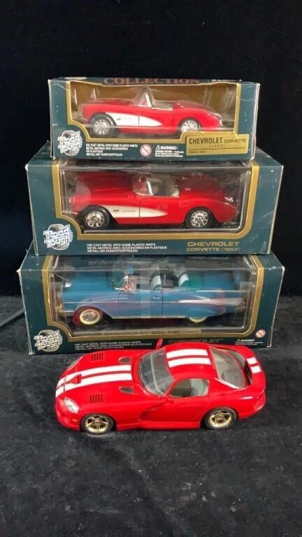 4 Die Cast Model Cars, Corvette, Viper, Bel Air