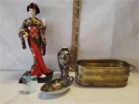 Nishi Doll, Jade Green Decor, Brass Basket