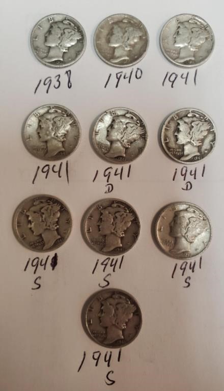 1938-1941 Mercury Dimes (10)
