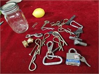 Cotter Pins, Master Lock w/Key & More in a jar