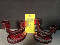 2 Ruby Red Vintage Imperial Glass Votive Holders