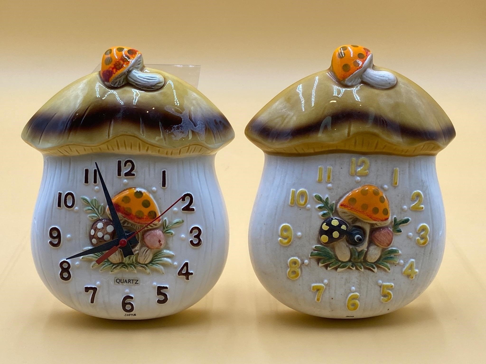 Japanese made Mushroom Porcelain Clock Pair