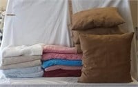 Variety of Bath Towels, (6) Couch Pillows