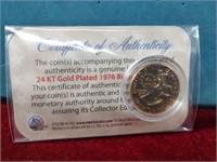 Bicentennial 24kt Gold Plated Quarter w/ Coa