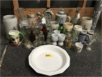 Beer Steins and Antique Bottles, Pie Plate Etc