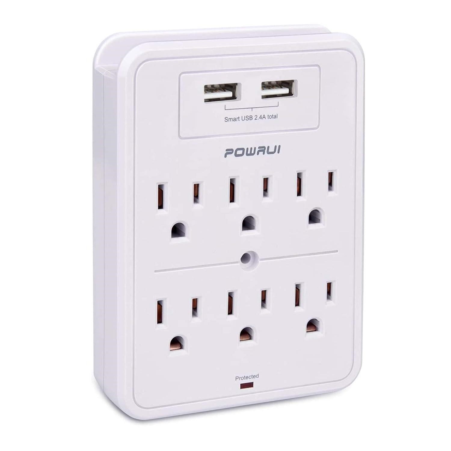 POWRUI Surge Protector  USB Charger  6-Outlets