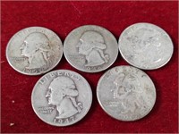 5 Silver Quarters 40's 50's 60's