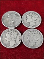 4 Silver Mercury Dimes