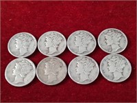 8 Silver Mercury Dimes