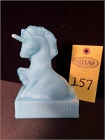 Vintage R Wetzel Blue Slag Glass Unicorn