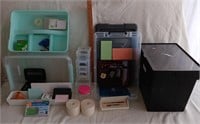 Tote of Office Supplies & Plastic Organizers