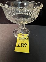 Plume Adams & Co. Glass Compote 6.5" H