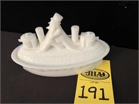 Uncle Sam Milk Glass Covered Dish
