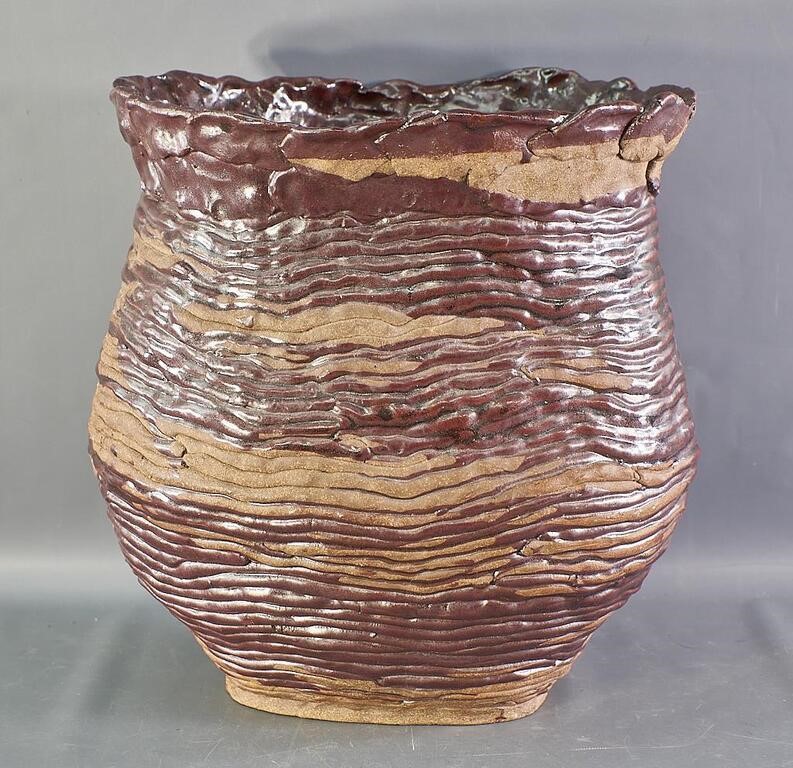 Large Oval 'Coiled' Pottery Vase
