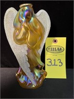 Fenton Iridescent Gold Amber Carnival Glass Angel