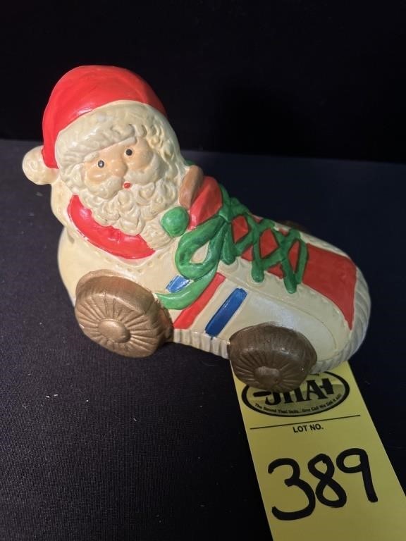 Vintage Enesco Santa In A Roller Skate Bank