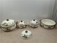 Four pieces of porcelain glaze brassware