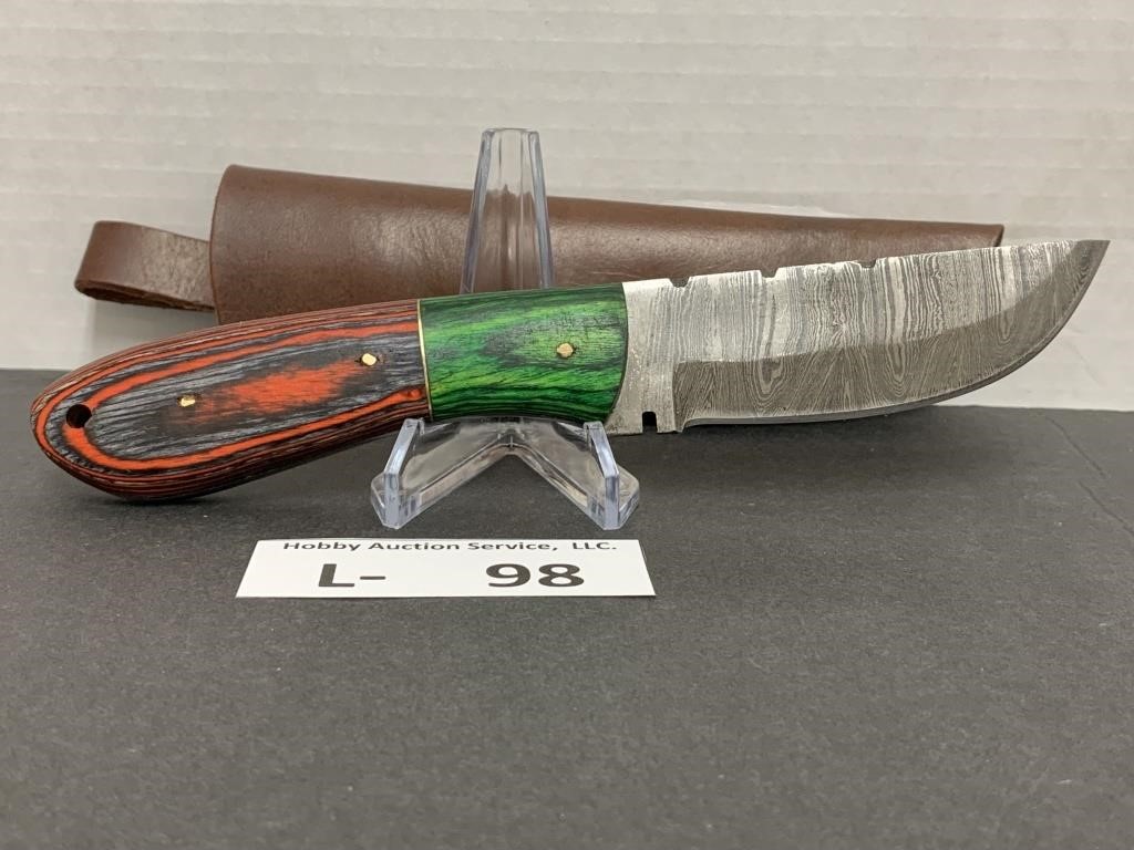 Damascus Style Knife w/Sheath approx 3.5"