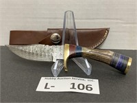 Damascus Style Knife w/Sheath approx 2.5"