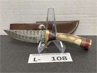 Damascus Style Knife w/Sheath approx 2.5"