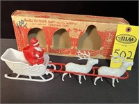 Vintage Irwin Plastic Santa, Sleigh & Reindeer In