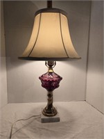 Cranberry Glass w/ Marble Base Lamp