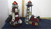 2-- STAINED GLASS LIGHTHOUSE LIGHTS