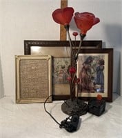 Antique Pictures & Rose Lamp