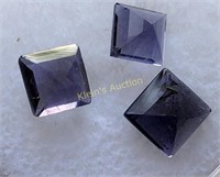 square cut lot of 3 lolite gemstones  2.25 carats