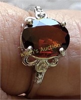 estate sterling & oval 2 carat appx garnet ring