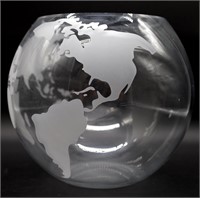 Etched Globe Glass Bowl