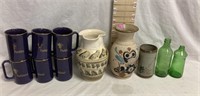 Pottery Vases, 7up Bottle, Cups