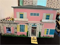 Retro Tin Litho Doll House By T Cohn & Contents