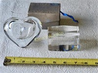 blenko glass heart vase & wells fargo paperweight