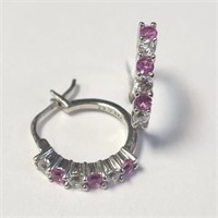 $29 Silver Created Pink Sapphire Hoop Earrings