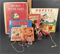Vintage Mickey Mouse Books, Popeye Record & More