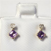 $400 10K  Amethyst(0.4ct) Diamond(0.06ct) Earrings