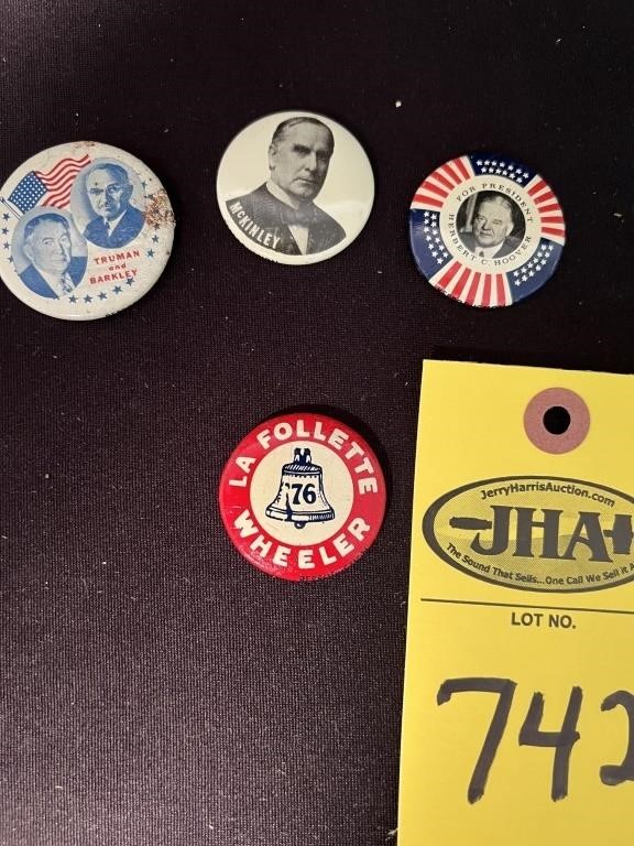 4 Vintage Presidential Buttons