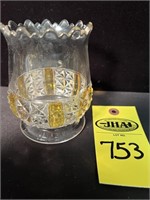 Vintage Pressed Glass Vase W/ Amber Stripes 4.5"