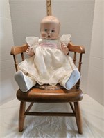 Gwen Ross Bisque Doll On Solid Wood Chair