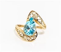 Jewelry 10K Gold Blue Topaz / Diamond Ring