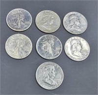 7- 90% Silver U.S. half dollars. Walking halves