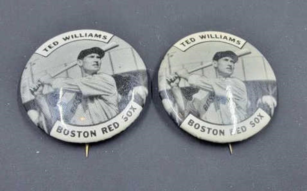 2 NOS 1950s Ted Williams pin backs buttons