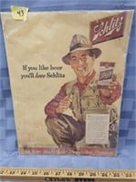 Vintage 1954 Schlitz cardboard sign, 10 1/4" x 13